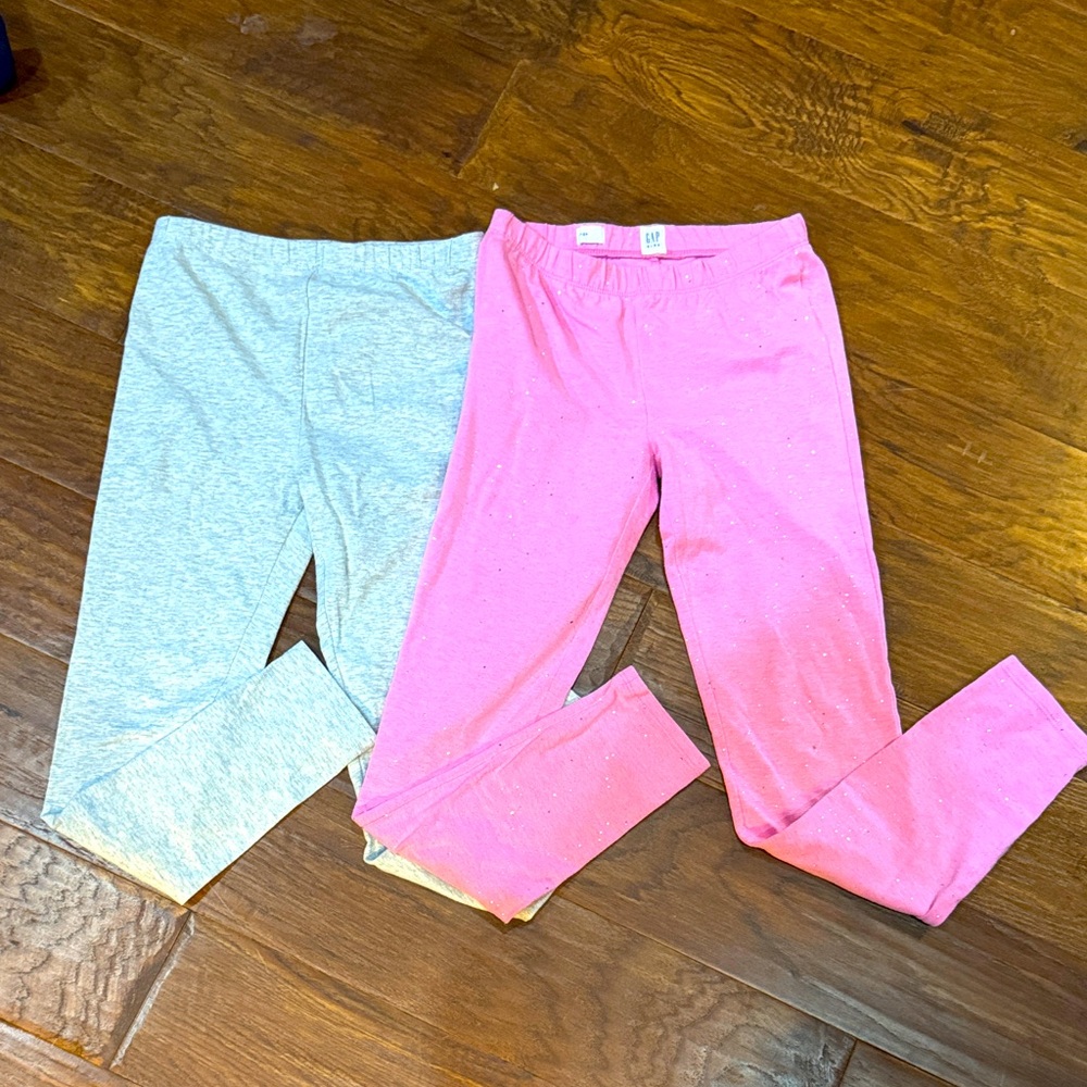 GAP Kids Vibrant Pink sparkle and Soft Gray Leggings 10/12